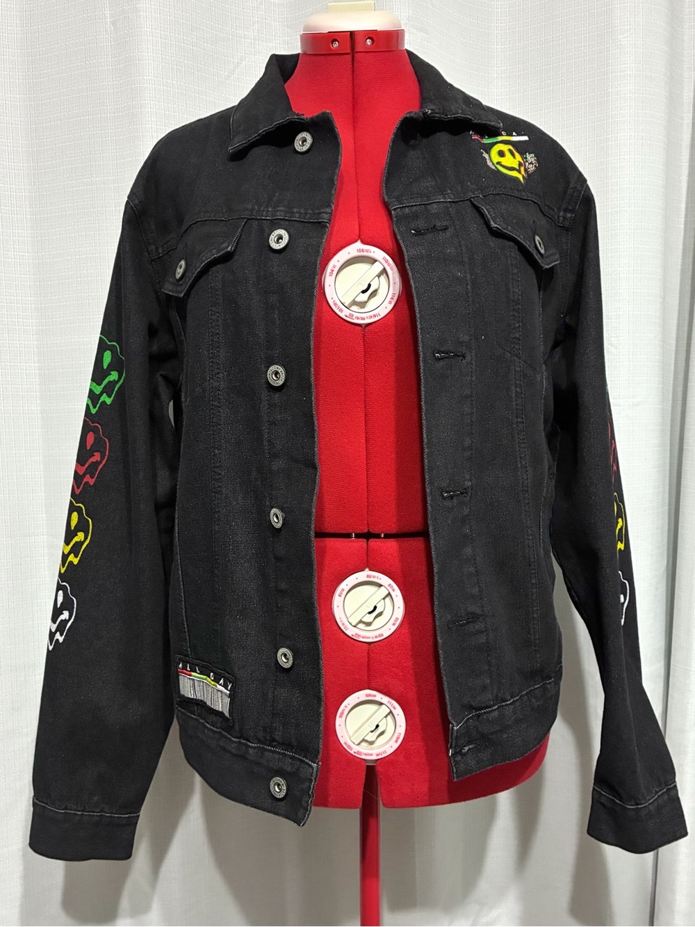 Mens Brooklyn Cloth Black Tokyo Graffiti Silk Screen Denim Jacket Sz M Trippy